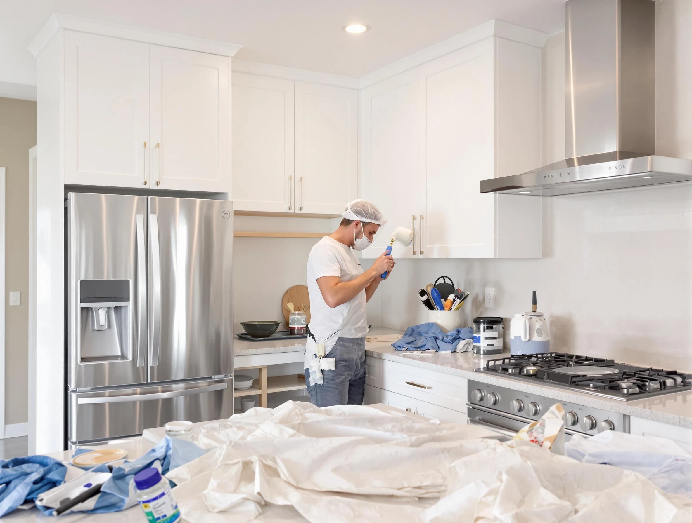 Solon House Painters painter applying a fresh coat in a kitchen located in Solon, OH