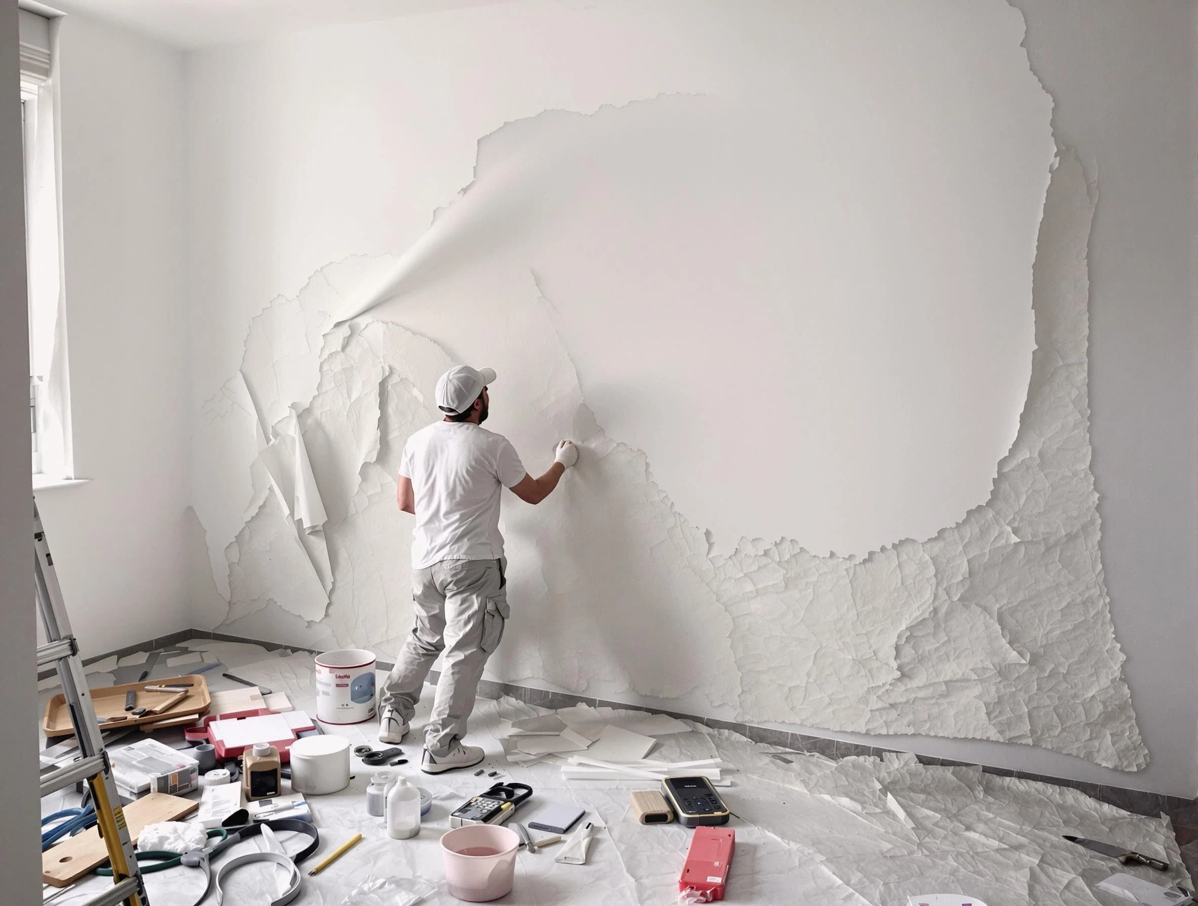 Removing old wallpaper to reveal clean walls by Solon House Painters in Solon