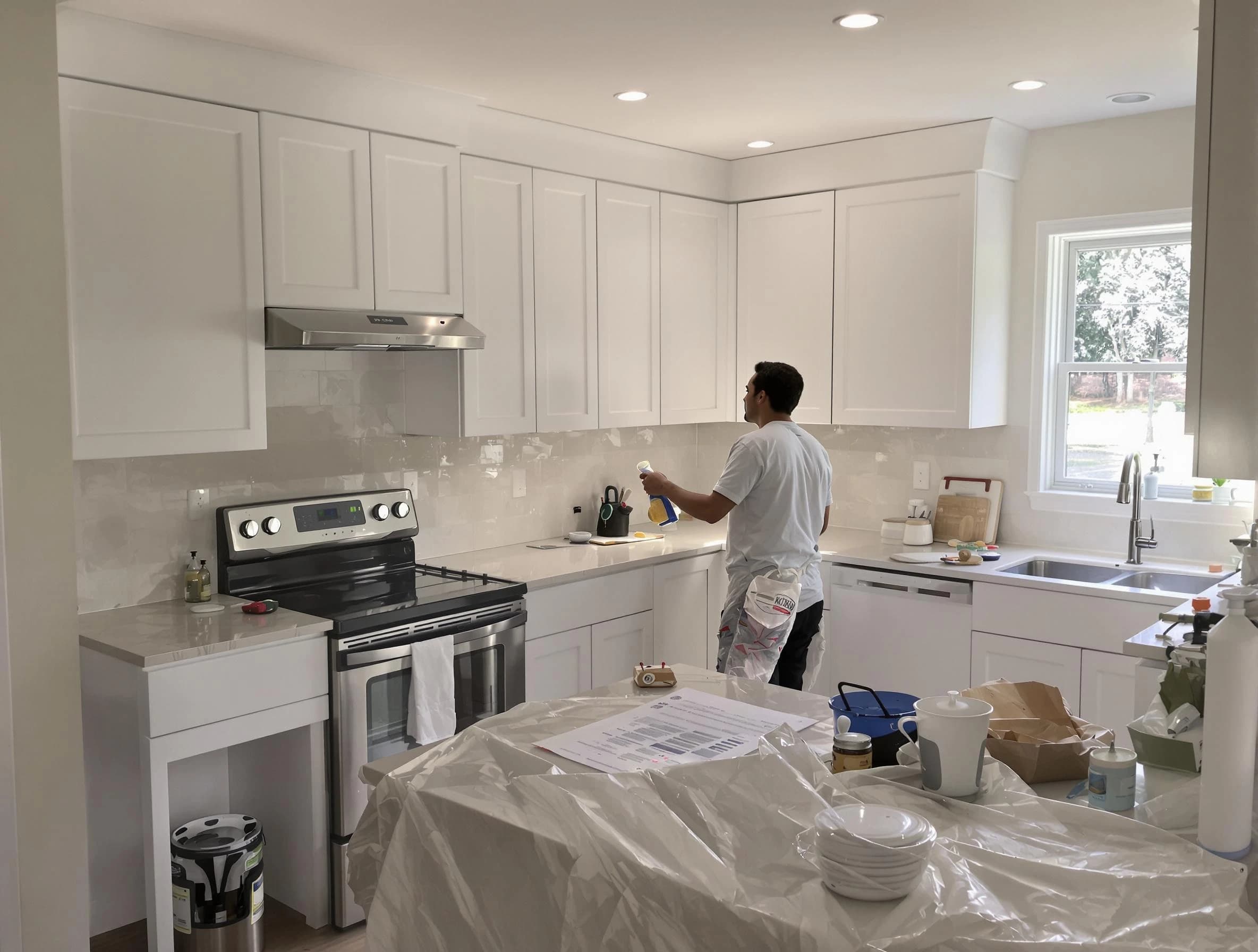 Solon House Painters performing detailed kitchen painting in Solon