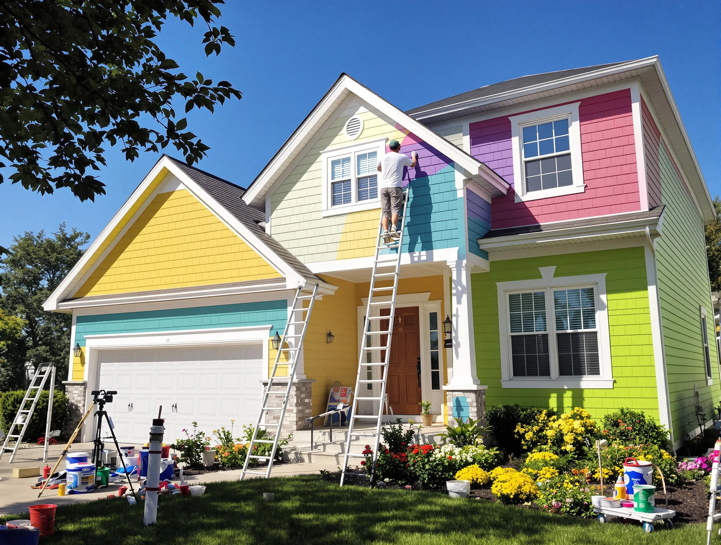Solon House Painters professionals painting a home exterior in Solon, OH